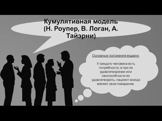 Кумулятивная модель (Н. Роупер, В. Логан, А. Тайэрни) Основные положения модели: У