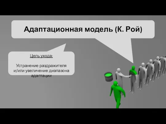 Адаптационная модель (К. Рой) Цель ухода: Устранение раздражителя и/или увеличение диапазона адаптации