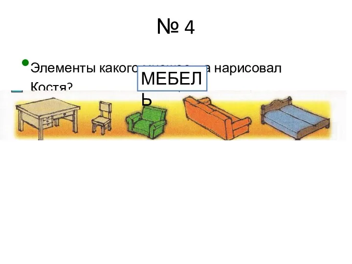 № 4 Элементы какого множества нарисовал Костя? МЕБЕЛЬ