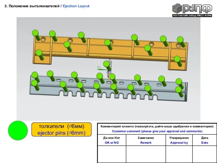 3. Положение выталкивателей / Ejection Layout толкатели (∅6мм) ejector pins (∅6mm)