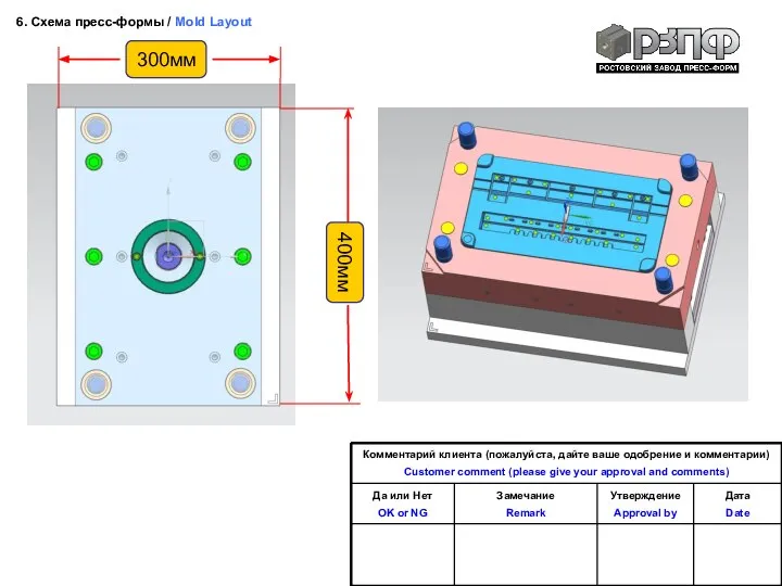 6. Схема пресс-формы / Mold Layout 300мм 400мм