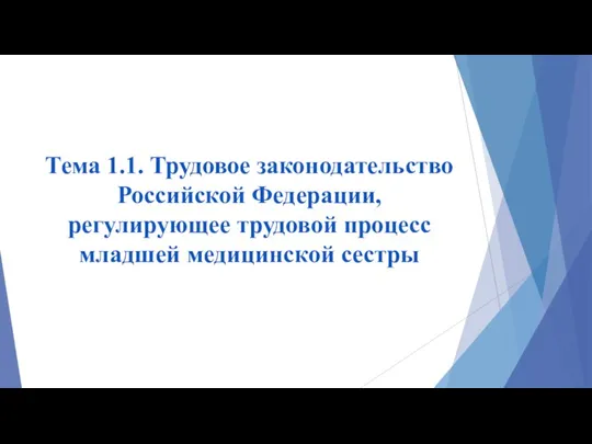 Тема 1.1. Трудовое законодательство Российской Федерации, регулирующее трудовой процесс младшей медицинской сестры