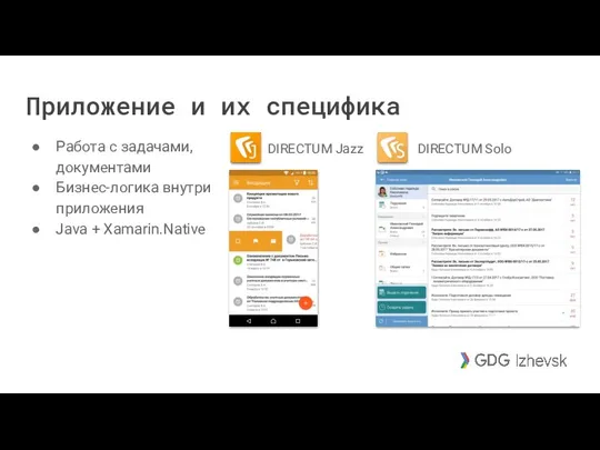 Приложение и их специфика DIRECTUM Jazz DIRECTUM Solo Работа с задачами, документами