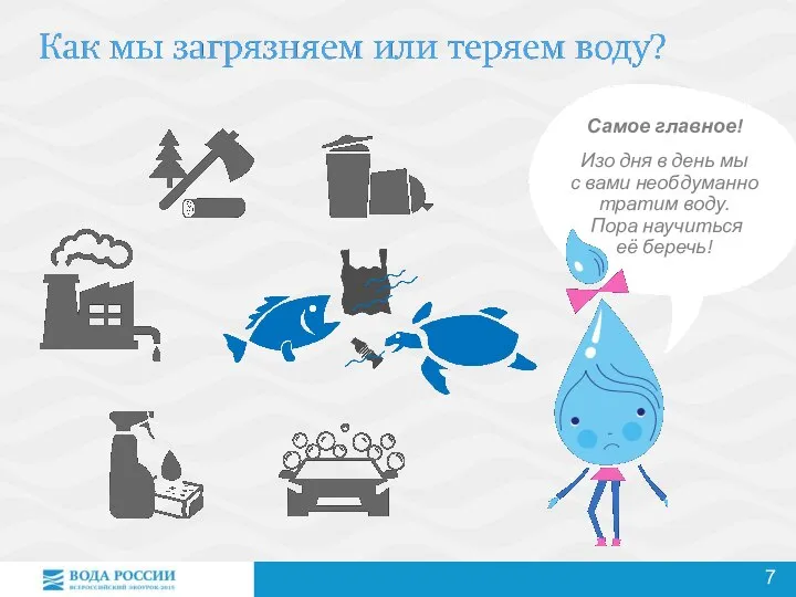 Самое главное! Изо дня в день мы с вами необдуманно тратим воду. Пора научиться её беречь!