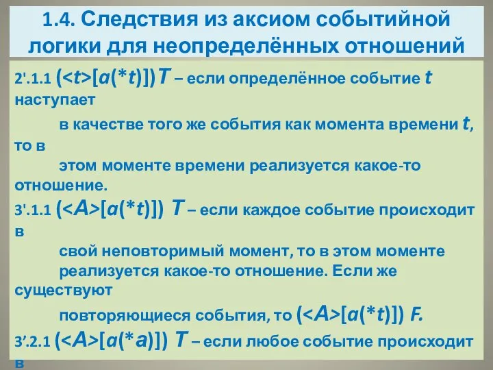 1.4. Следствия из аксиом событийной логики для неопределённых отношений 2'.1.1 ( [a(*t)])Т