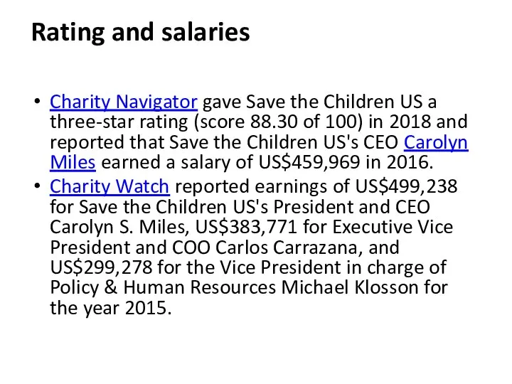 Rating and salaries Charity Navigator gave Save the Children US a three-star