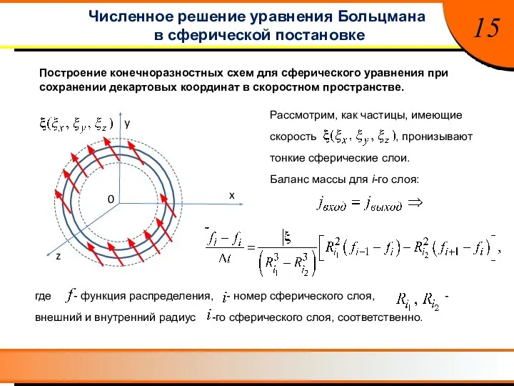 15 Численное решение уравнения Больцмана в сферической постановке Построение конечноразностных схем для