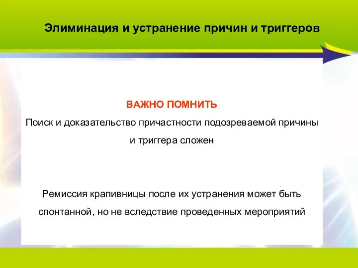 Элиминация и устранение причин и триггеров ВАЖНО ПОМНИТЬ Поиск и доказательство причастности