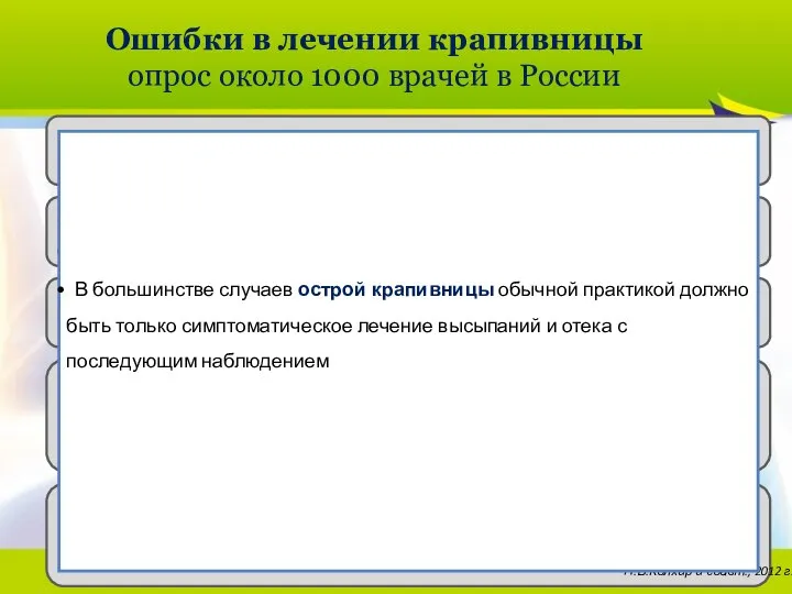 2013/02-062 Ошибки в лечении крапивницы опрос около 1000 врачей в России 1.