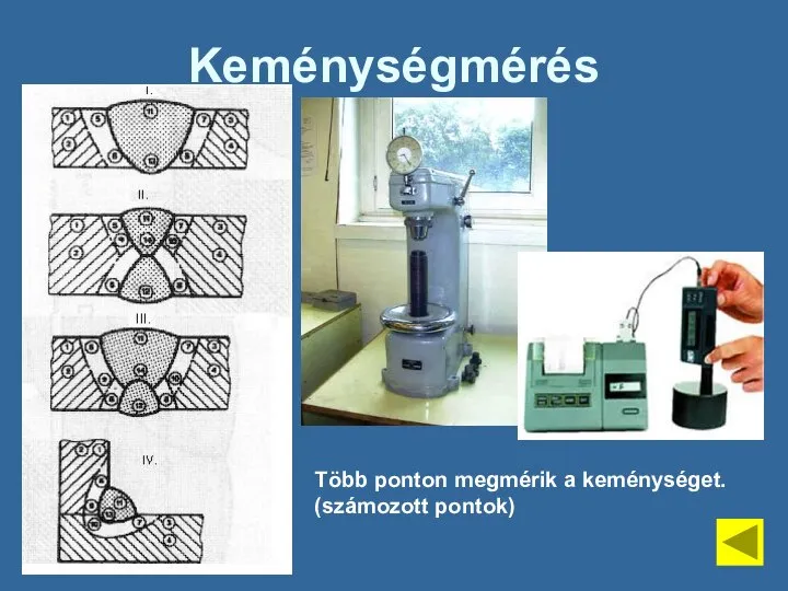 Keménységmérés Több ponton megmérik a keménységet. (számozott pontok)