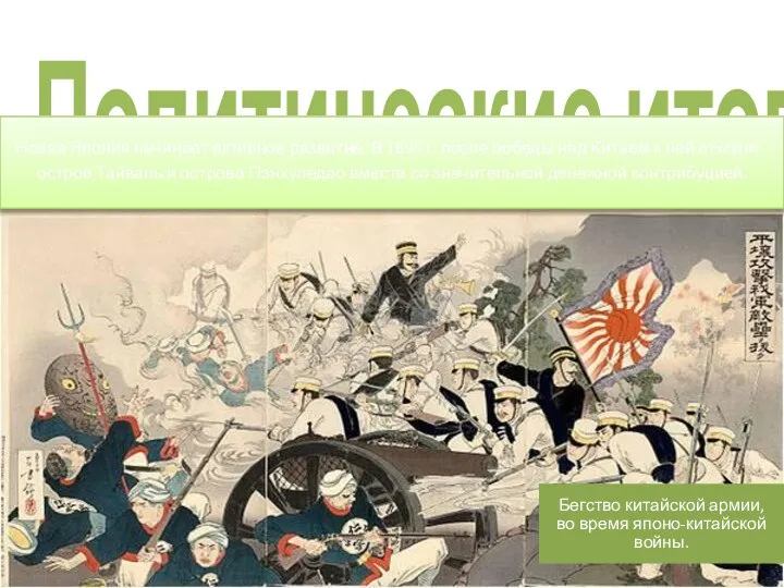 Политические итоги Новая Япония начинает активное развитие. В 1895 г. после победы