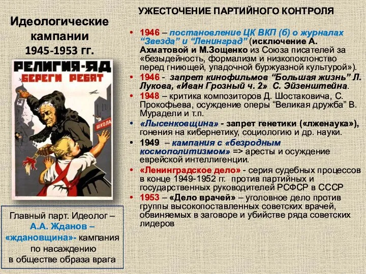 УЖЕСТОЧЕНИЕ ПАРТИЙНОГО КОНТРОЛЯ 1946 – постановление ЦК ВКП (б) о журналах “Звезда”