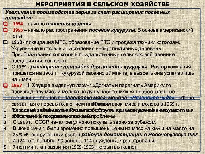 МЕРОПРИЯТИЯ В СЕЛЬСКОМ ХОЗЯЙСТВЕ Увеличение производства зерна за счет расширения посевных площадей: