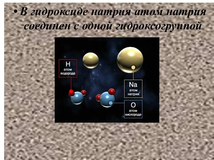 В гидроксиде натрия атом натрия соединен с одной гидроксогруппой