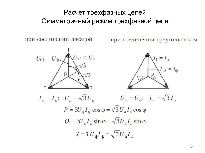 Расчет трехфазных цепей Симметричный режим трехфазной цепи