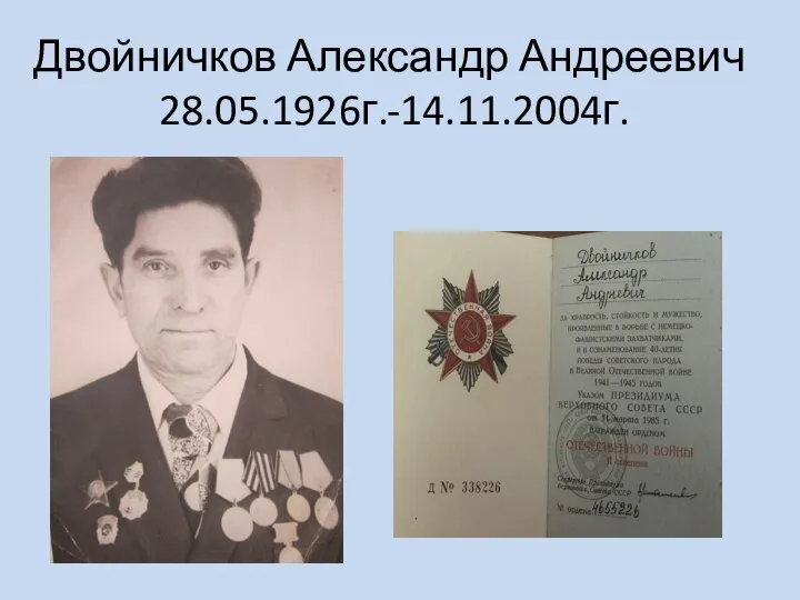 Двойничков Александр Андреевич 28.05.1926г.-14.11.2004г.