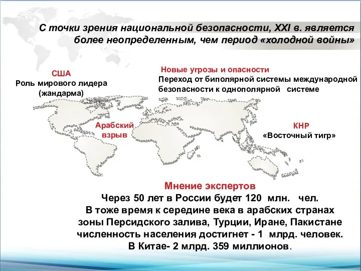 С точки зрения национальной безопасности, XXI в. является более неопределенным, чем период