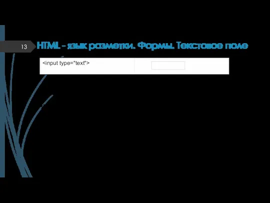 HTML - язык разметки. Формы. Текстовое поле value Значение поля по умолчанию