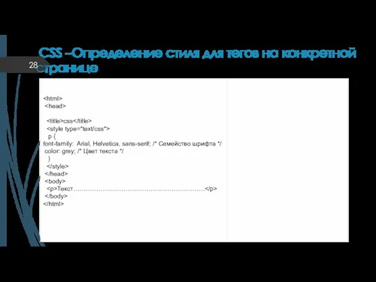 CSS –Определение стиля для тегов на конкретной странице