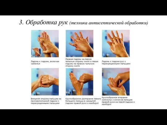 3. Обработка рук (техника антисептической обработки)