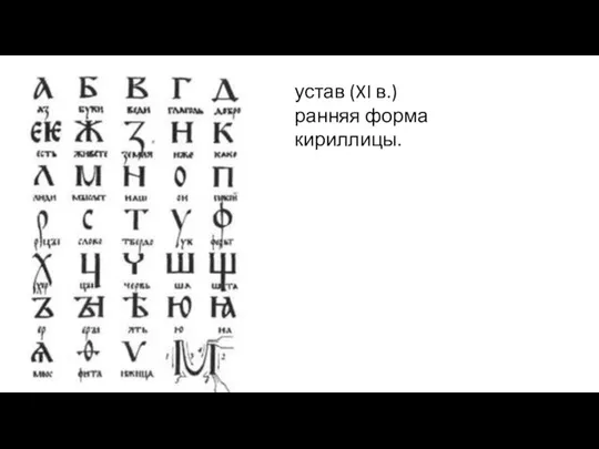 устав (XI в.) ранняя форма кириллицы.