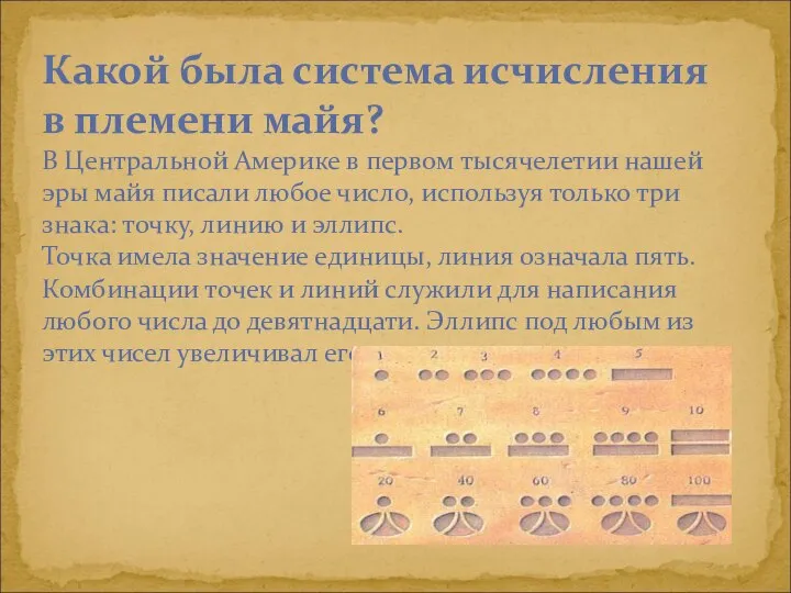 Какой была система исчисления в племени майя? В Центральной Америке в первом