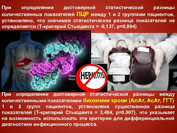 При определении достоверной статистической разницы количественных показателей ПЦР между 1 и 2