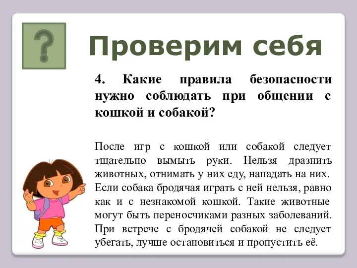 Проверим себя 4. Какие правила безопасности нужно соблюдать при общении с кошкой