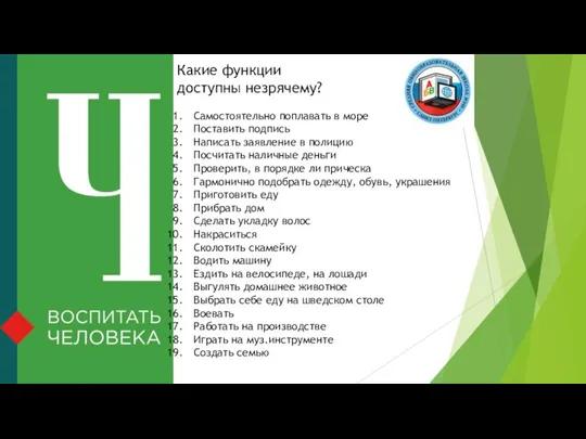 Какие функции доступны незрячему? Самостоятельно поплавать в море Поставить подпись Написать заявление