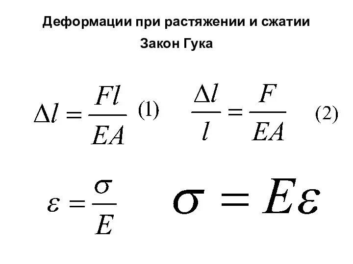 Деформации при растяжении и сжатии Закон Гука