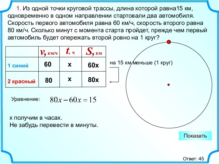 1. Из одной точки круговой трассы, длина которой равна15 км, одновременно в