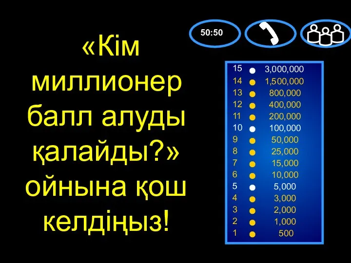 «Кім миллионер балл алуды қалайды?» ойнына қош келдіңыз!