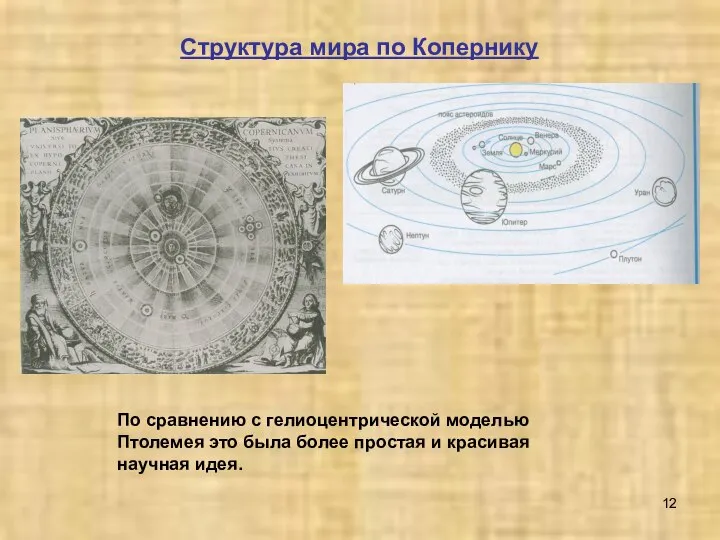 Структура мира по Копернику По сравнению с гелиоцентрической моделью Птолемея это была