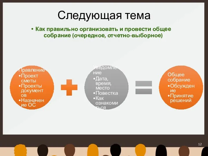 Следующая тема Как правильно организовать и провести общее собрание (очередное, отчетно-выборное) Правление