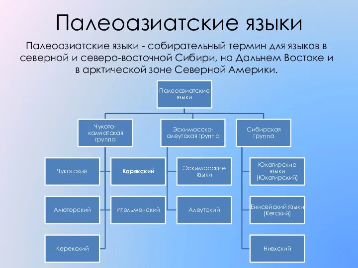 Палеоазиатские языки Палеоазиатские языки - собирательный термин для языков в северной и