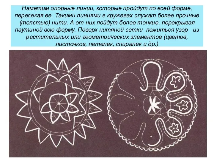 Наметим опорные линии, которые пройдут по всей форме, пересекая ее. Такими линиями