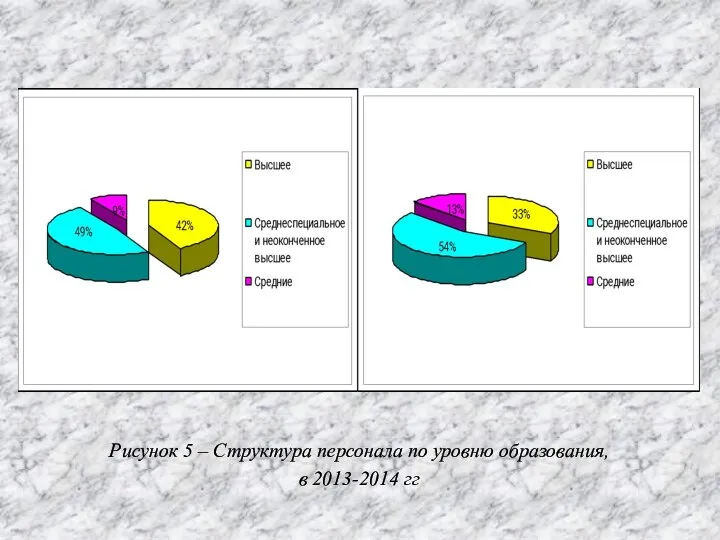 Рисунок 5 – Структура персонала по уровню образования, в 2013-2014 гг