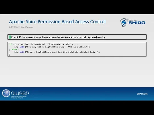 http://shiro.apache.org/ Check if the current user have a permission to act on