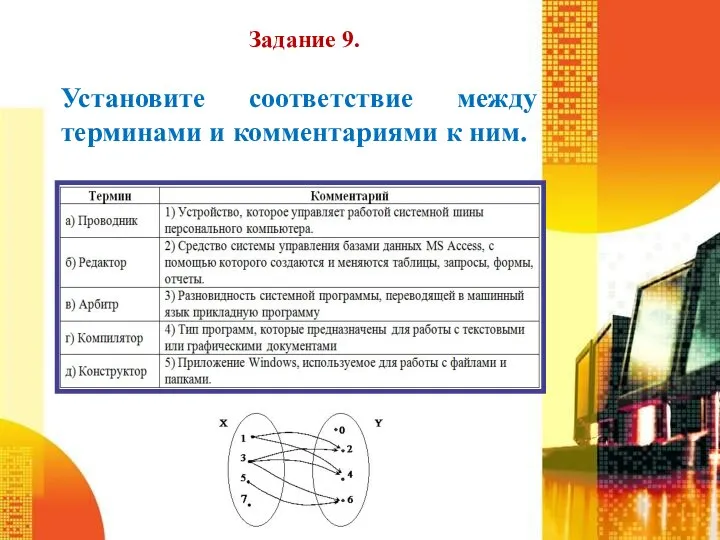 Задание 9. Установите соответствие между терминами и комментариями к ним.