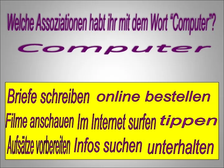 Welche Assoziationen habt ihr mit dem Wort “Computer”? Computer Briefe schreiben Aufsätze