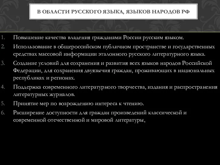 Повышение качества владения гражданами России русским языком. Использование в общероссийском публичном пространстве