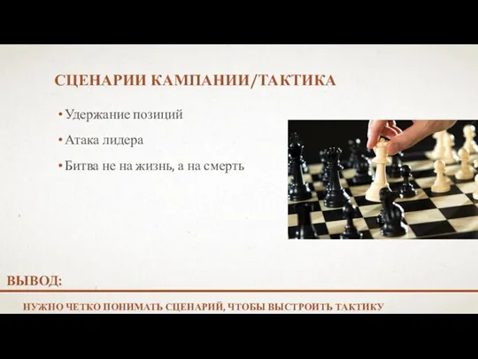 СЦЕНАРИИ КАМПАНИИ/ТАКТИКА Удержание позиций Атака лидера Битва не на жизнь, а на