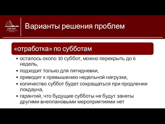 Варианты решения проблем