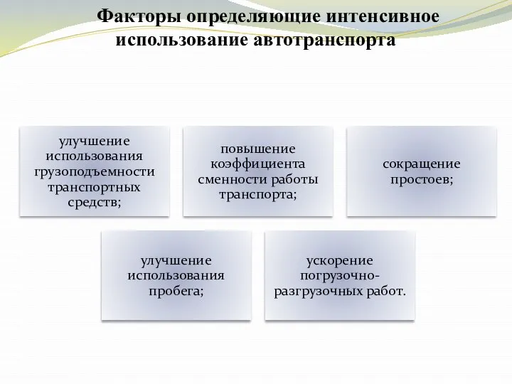 Факторы определяющие интенсивное использование автотранспорта