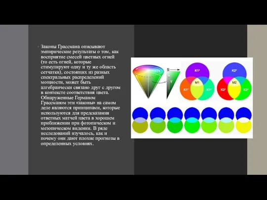 Законы Грассмана описывают эмпирические результаты о том, как восприятие смесей цветных огней