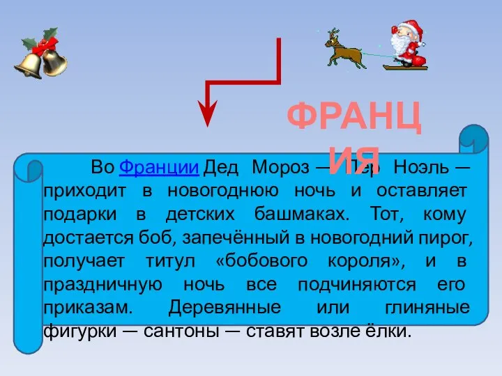 Во Франции Дед Мороз — Пер Ноэль — приходит в новогоднюю ночь