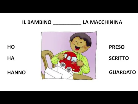 IL BAMBINO __________ LA MACCHININA HA SCRITTO GUARDATO PRESO HO HANNO