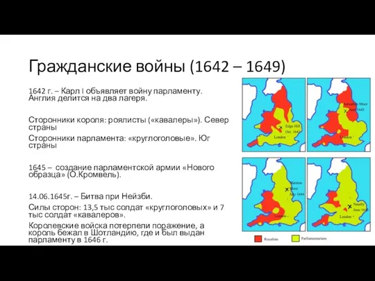 Гражданские войны (1642 – 1649) 1642 г. – Карл I объявляет войну