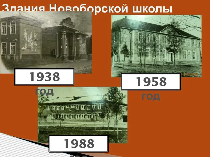 Здания Новоборской школы 1938 год 1988 год 1958 год