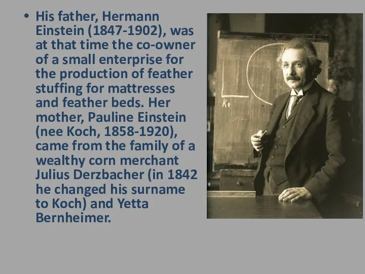 His father, Hermann Einstein (1847-1902), was at that time the co-owner of